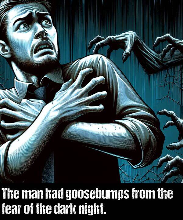 goosebumps: The man had goosebumps from the fear of the dark night.