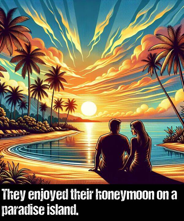 their: They enjoyed their honeymoon on a paradise island.