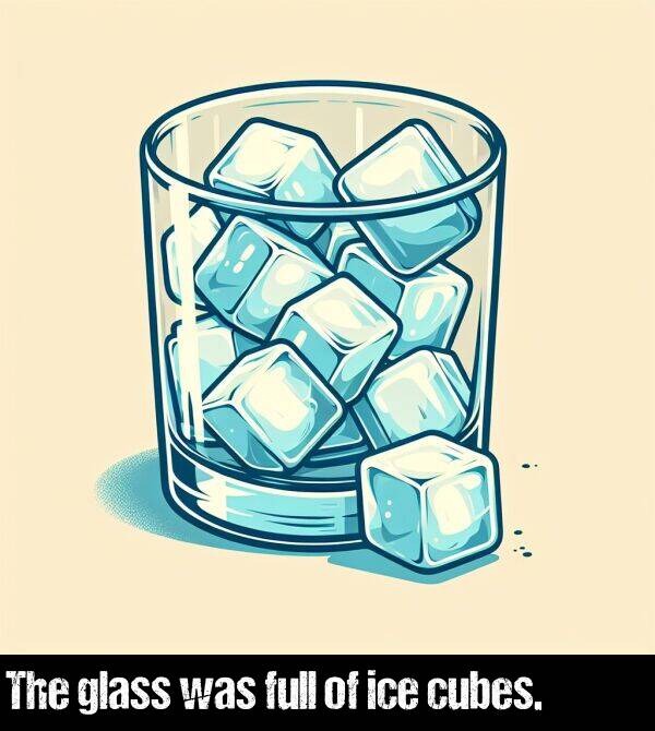 was: The glass was full of ice cubes.