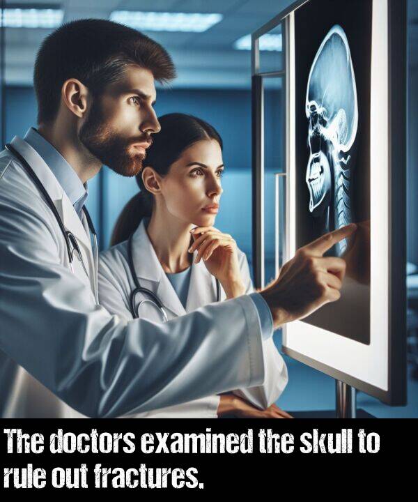 out: The doctors examined the skull to rule out fractures.