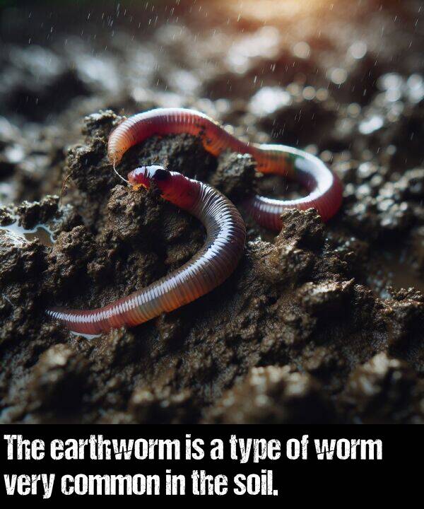 common: The earthworm is a type of worm very common in the soil.