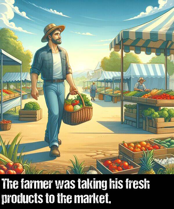 products: The farmer was taking his fresh products to the market.