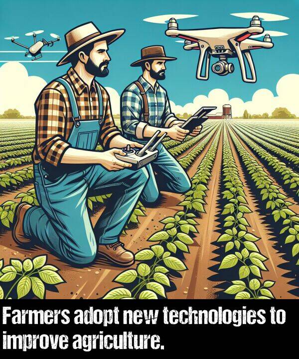 improve: Farmers adopt new technologies to improve agriculture.