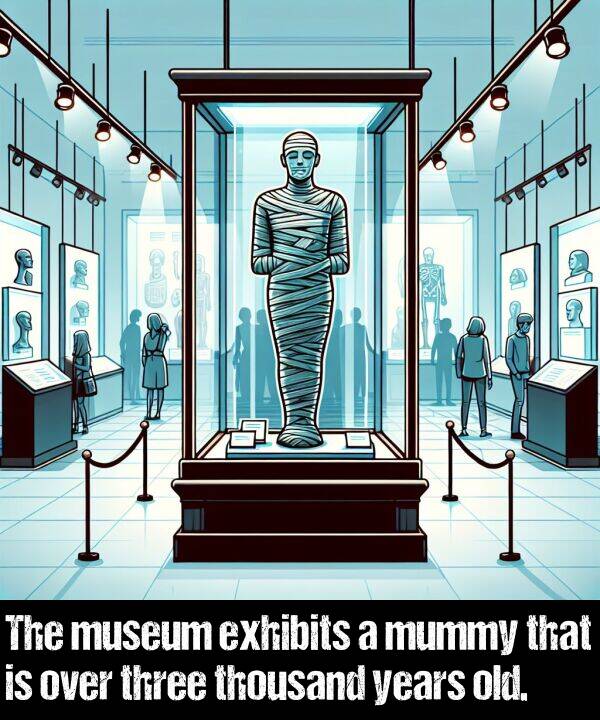 old: The museum exhibits a mummy that is over three thousand years old.