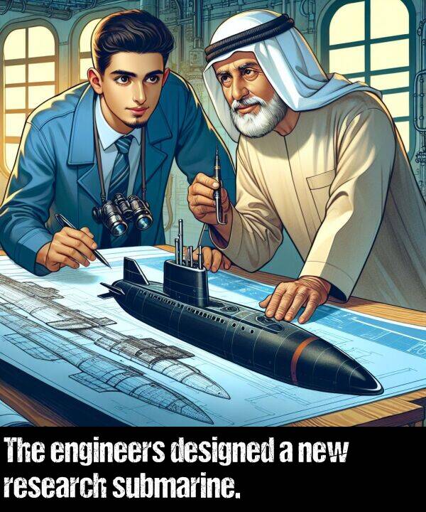 engineers: The engineers designed a new research submarine.