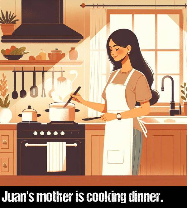 mother: Juan's mother is cooking dinner.