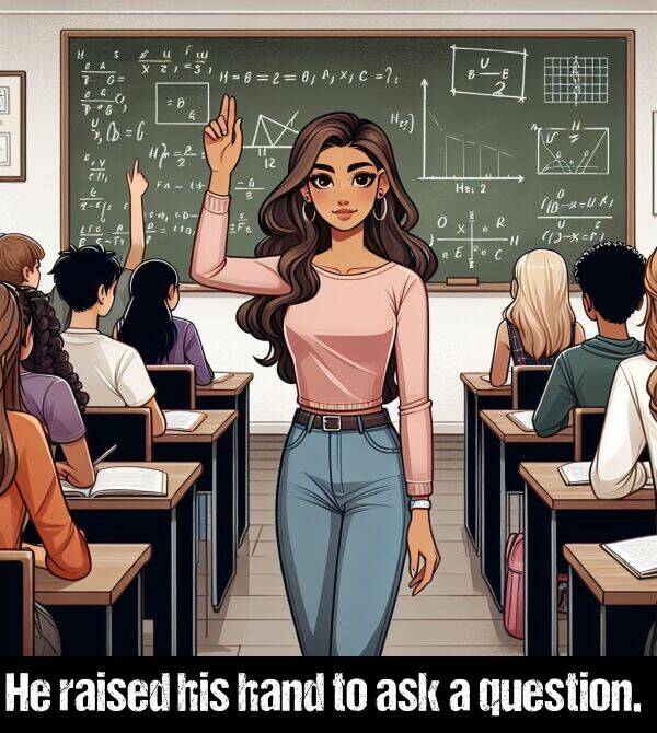 his: He raised his hand to ask a question.