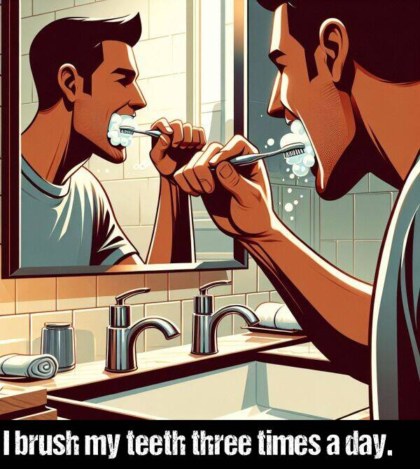 brush: I brush my teeth three times a day.