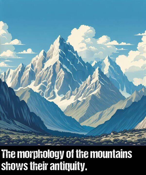 their: The morphology of the mountains shows their antiquity.