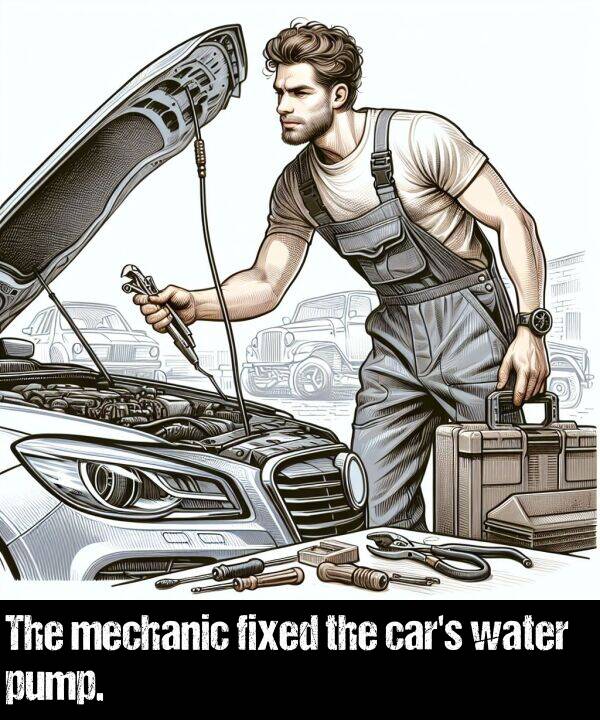 mechanic: The mechanic fixed the car's water pump.