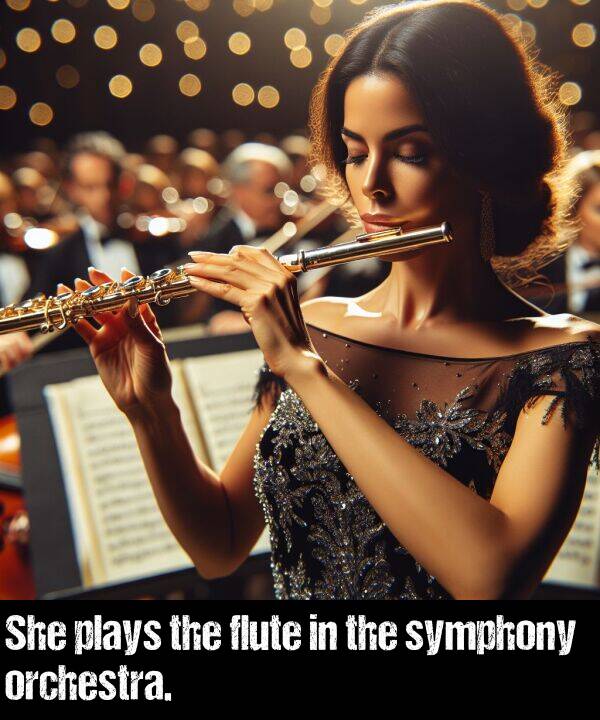 orchestra: She plays the flute in the symphony orchestra.