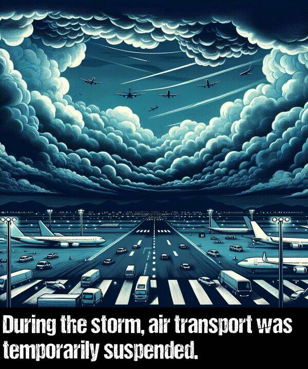 air: During the storm, air transport was temporarily suspended.