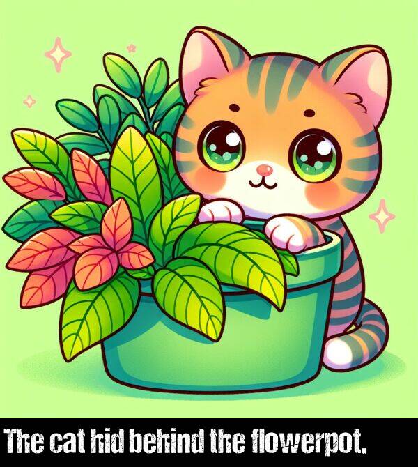 the: The cat hid behind the flowerpot.