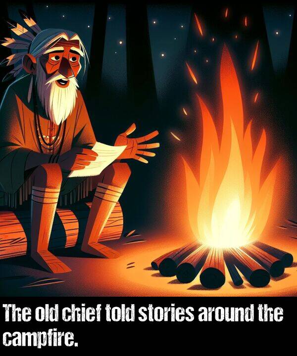 around: The old chief told stories around the campfire.