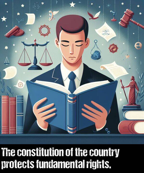 protects: The constitution of the country protects fundamental rights.