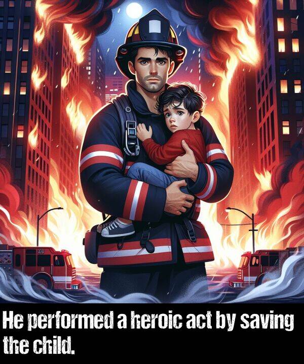 heroic: He performed a heroic act by saving the child.