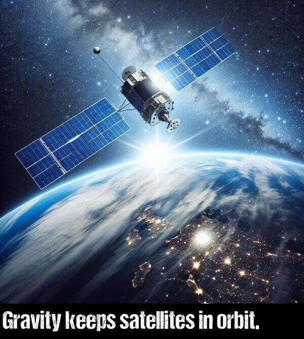 orbit: Gravity keeps satellites in orbit.