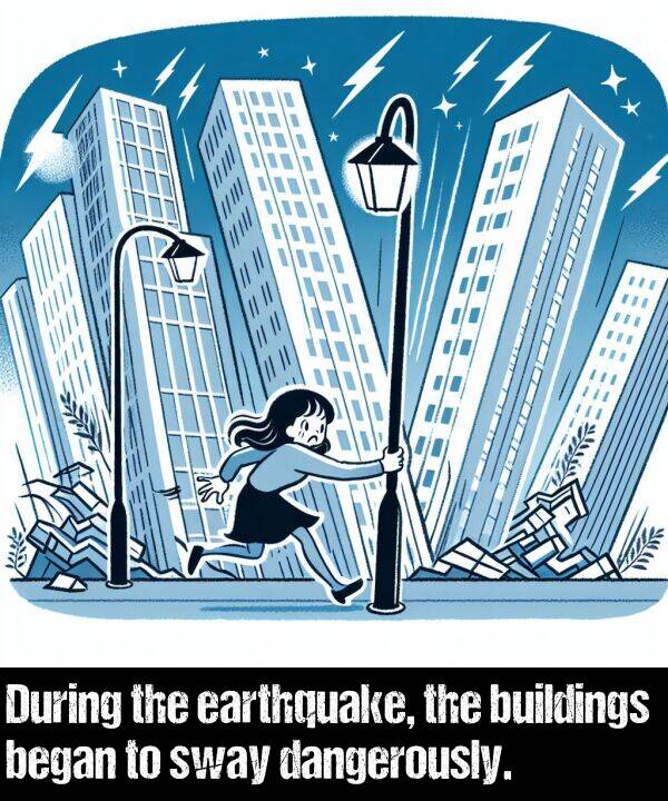 earthquake: During the earthquake, the buildings began to sway dangerously.