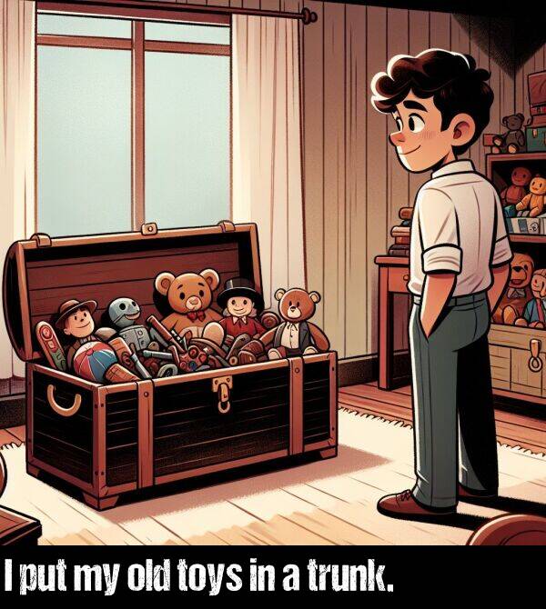 old: I put my old toys in a trunk.