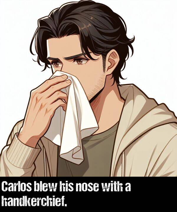 nose: Carlos blew his nose with a handkerchief.