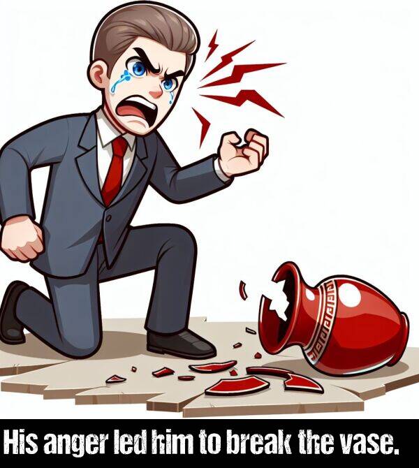 anger: His anger led him to break the vase.