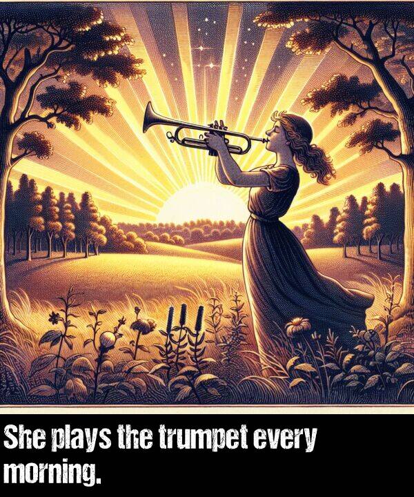 every: She plays the trumpet every morning.