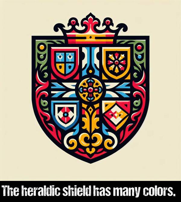 colors: The heraldic shield has many colors.