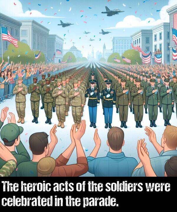 heroic: The heroic acts of the soldiers were celebrated in the parade.