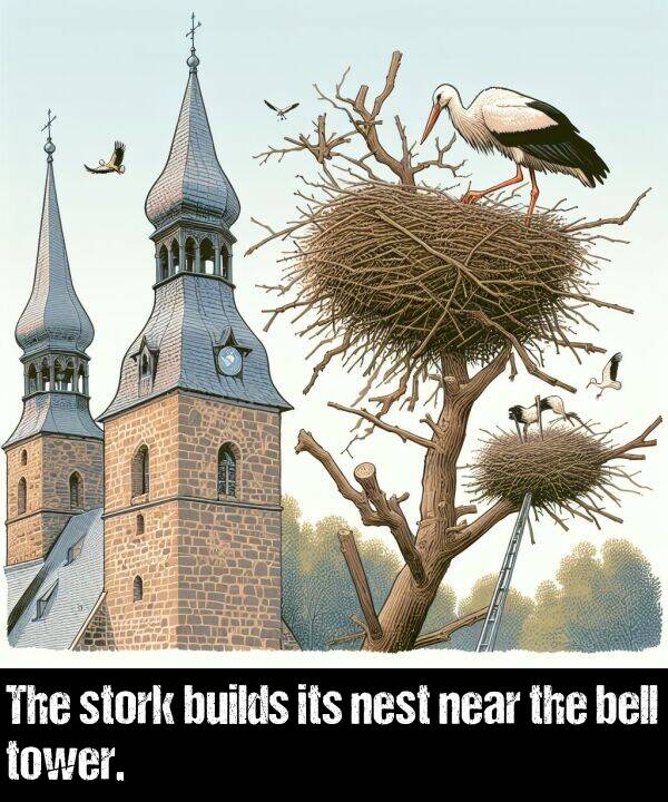 bell: The stork builds its nest near the bell tower.