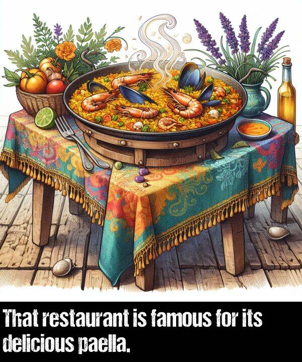 its: That restaurant is famous for its delicious paella.