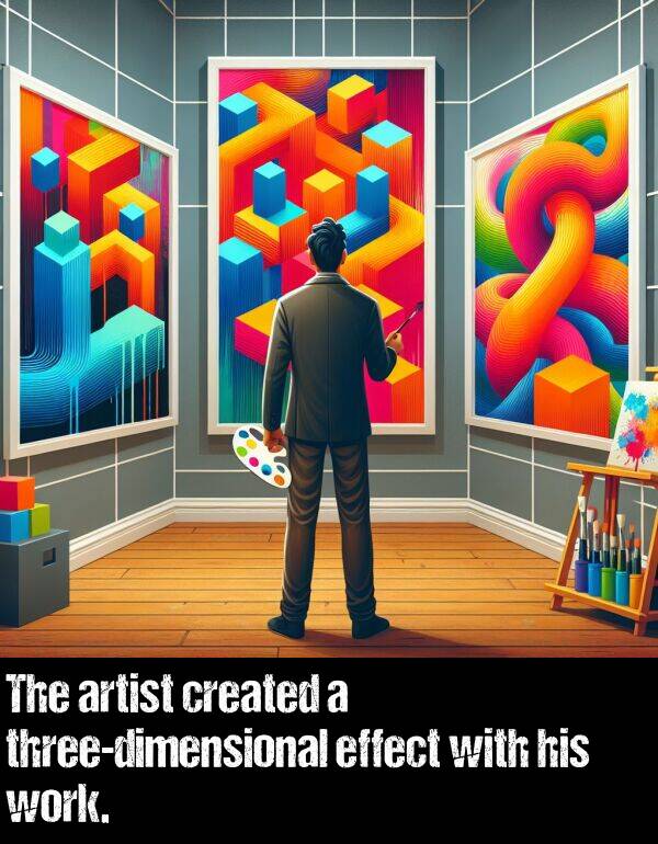 created: The artist created a three-dimensional effect with his work.