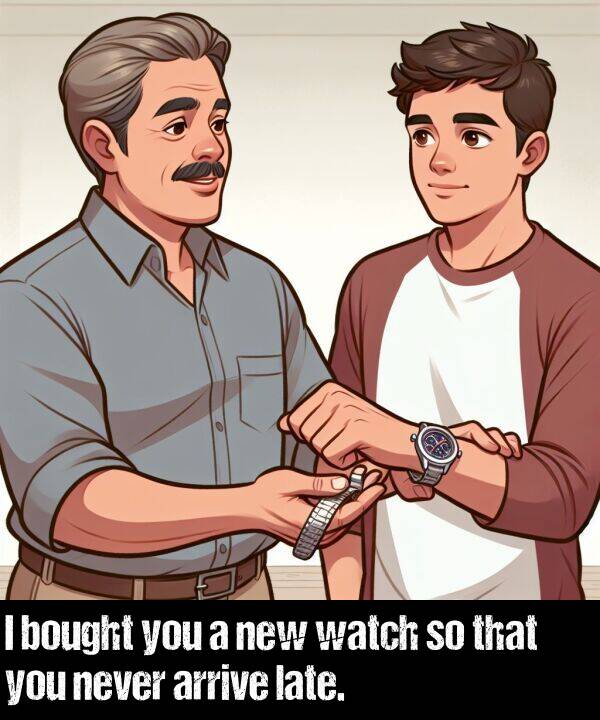 bought: I bought you a new watch so that you never arrive late.