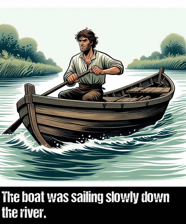 was: The boat was sailing slowly down the river.