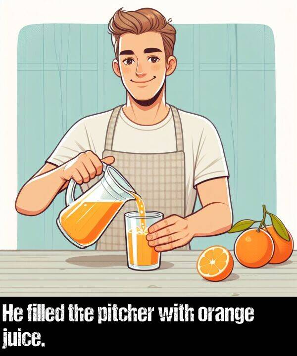 with: He filled the pitcher with orange juice.