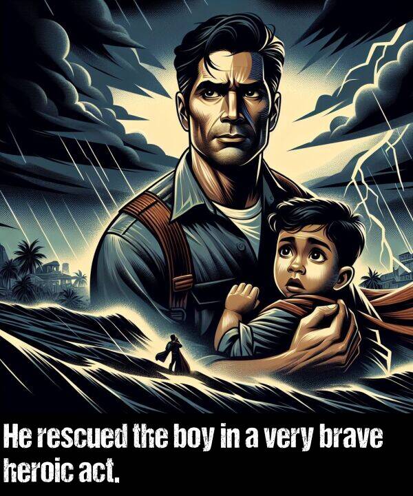 brave: He rescued the boy in a very brave heroic act.