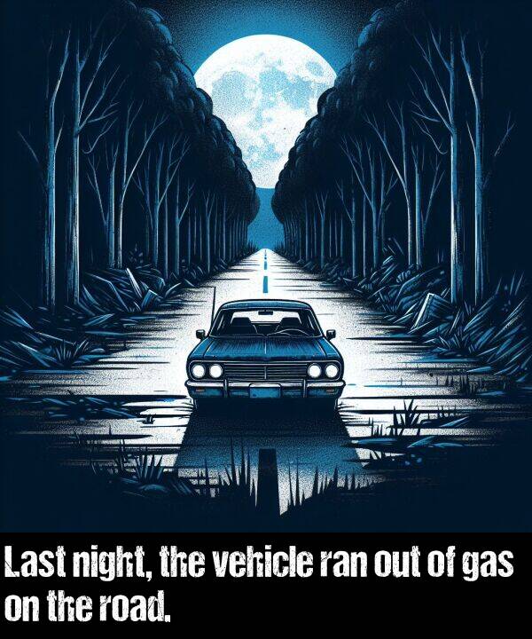 night: Last night, the vehicle ran out of gas on the road.