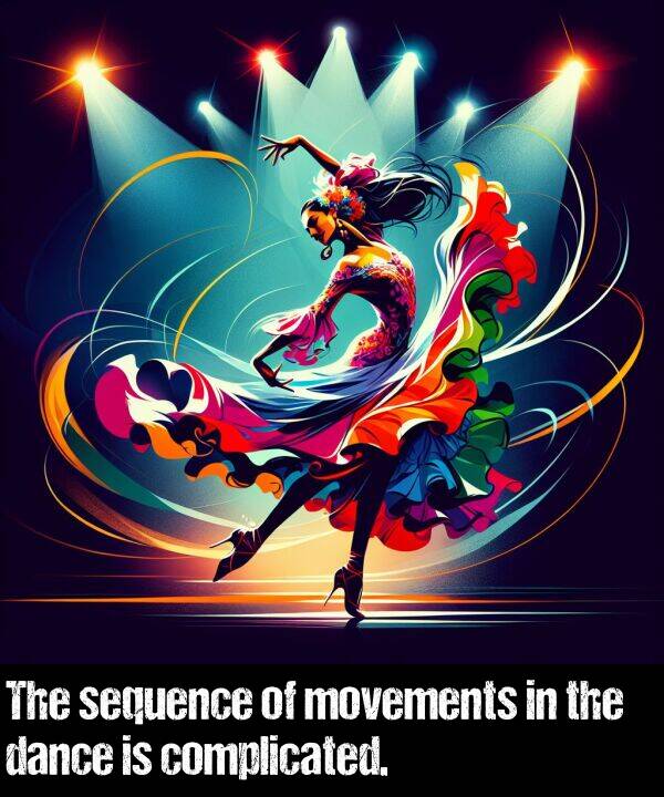 movements: The sequence of movements in the dance is complicated.