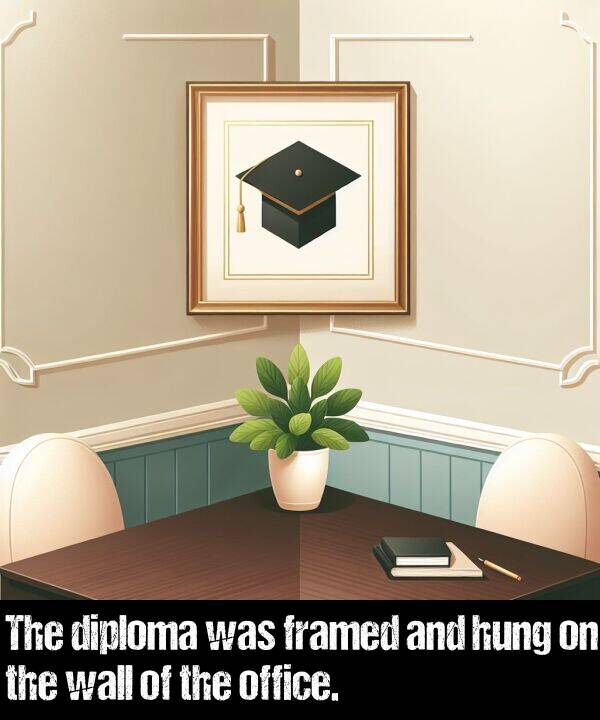 office: The diploma was framed and hung on the wall of the office.