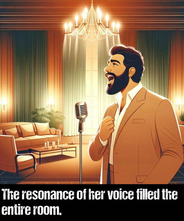 her: The resonance of her voice filled the entire room.