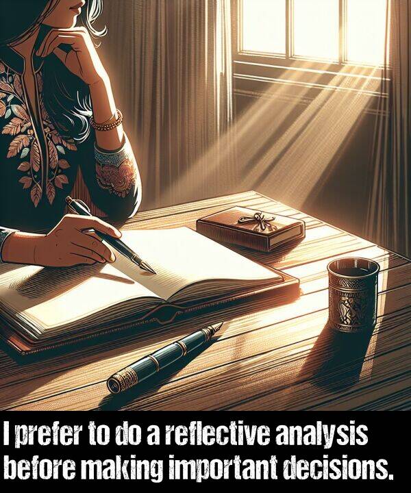 analysis: I prefer to do a reflective analysis before making important decisions.