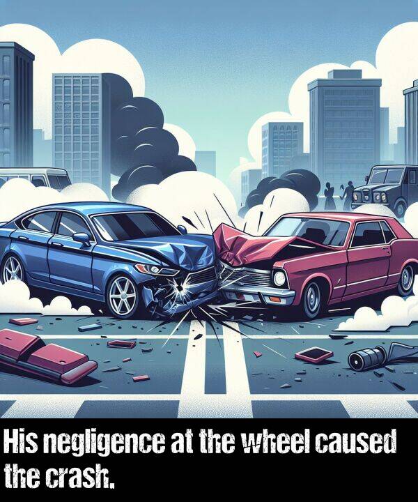 caused: His negligence at the wheel caused the crash.