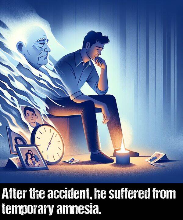 suffered: After the accident, he suffered from temporary amnesia.