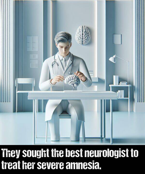 severe: They sought the best neurologist to treat her severe amnesia.