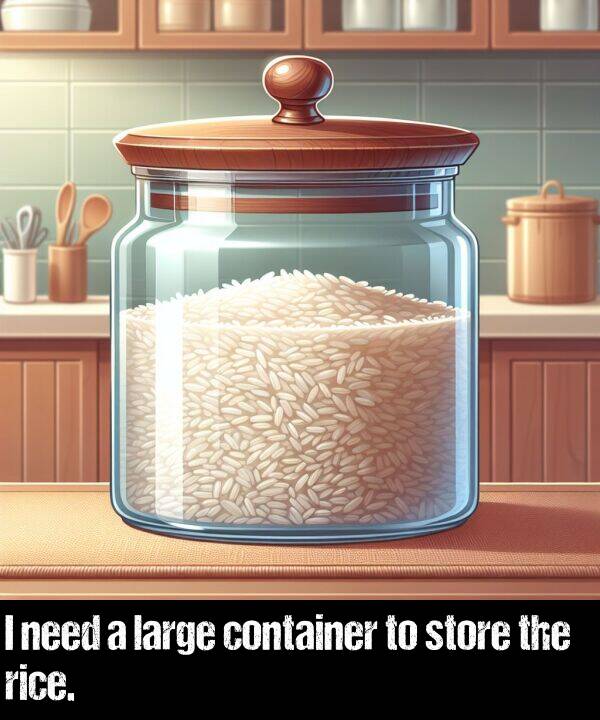 large: I need a large container to store the rice.