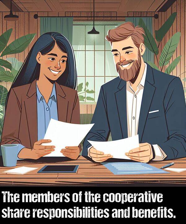 benefits: The members of the cooperative share responsibilities and benefits.