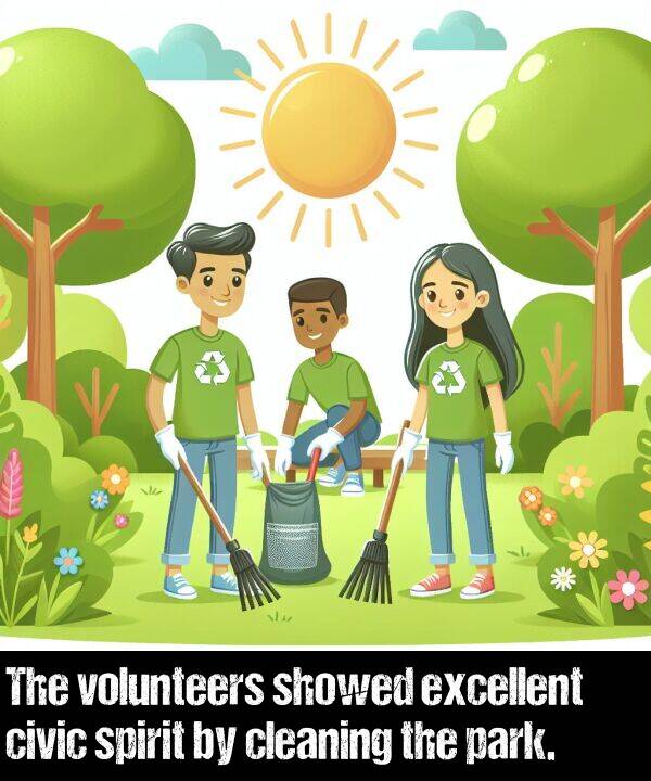 excellent: The volunteers showed excellent civic spirit by cleaning the park.