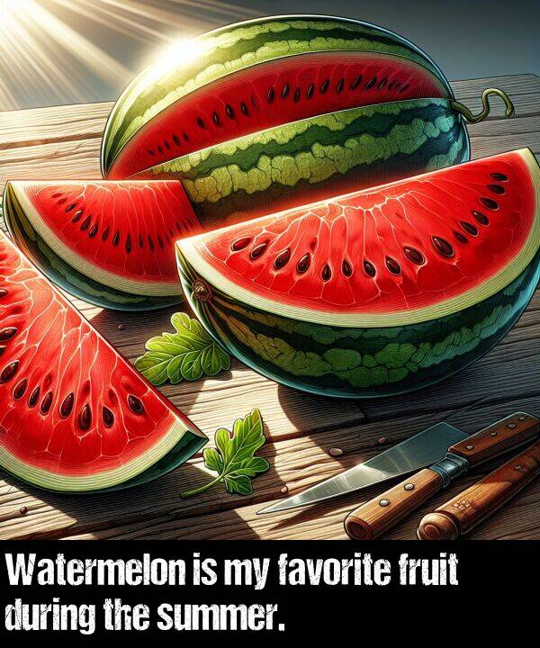 during: Watermelon is my favorite fruit during the summer.