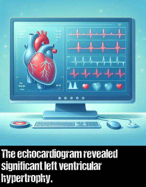 left: The echocardiogram revealed significant left ventricular hypertrophy.