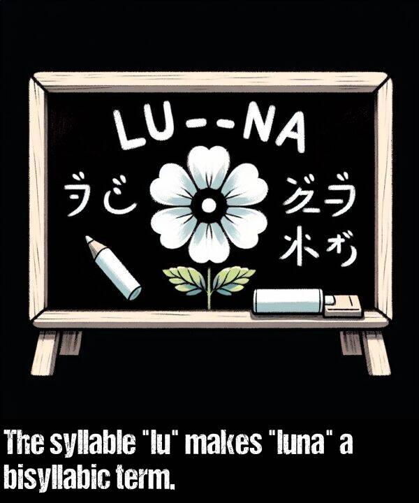 bisyllabic: The syllable "lu" makes "luna" a bisyllabic term.