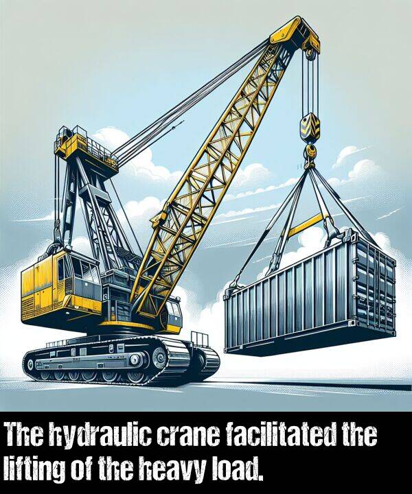 facilitated: The hydraulic crane facilitated the lifting of the heavy load.